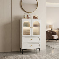 Storage Cabinet with Glass Doors Freestanding Storage Cabinet with Drawers Contemporary Cabinet for Bedroom, Living Room, Entryway