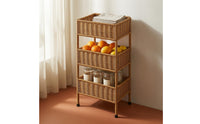 3 Tier Rattan Shelf Light Brown Rattan Storage Rack Slender Legs Three-Tier Storage Rack for Display