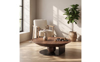 Round Wood Coffee Table Low-Profile Round Coffee Table Sculptural Furniture for Living Room, Lounge Area, Apartment