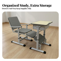 Student Rest Desk and Chair Set Hand-Crank Lift Adjustable Desk and Chair Set Multi-Functional Kids Learning Station for Students, Children, Home