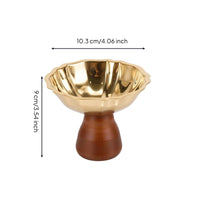 Fluted Dessert Bowl with Wooden Base Food-Grade Scalloped Dessert Cup Natural Stainless Steel Bowl with Wood Base Multipurpose for Parties