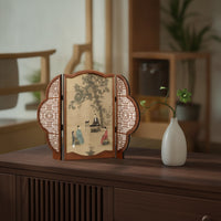 Traditional Chinese Desktop Decorative Screen Asian-Inspired Tabletop Folding Screen Oriental Panel Divider Miniature for Home Decorators, Collectors, Entryway, Bookshelf
