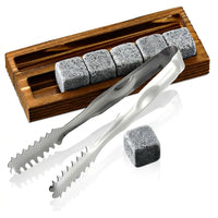 Birthday Gifts Whisky Gift Set with 6 Whisky Stones and Tongs, Premium Wooden Box for Home Bar and Man Cave, Bar Accessories Chilling Stones