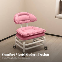 360-Degree Rotation Upholstered Low Chair with Casters Fluffy-Like Comfort Low Roller Seat Padded Cushion Rolling Stool Easy to Clean for Homemakers, Homeowners, Living Room, Bedroom, Playroom, Study