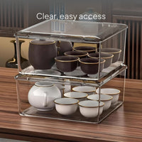 Tea Set Storage Box with Dustproof Transparent Lid Organizer