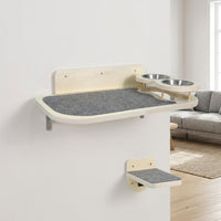 Cat Hammock and Shelf with Feeder, Wall-Mounted Wood Bed for Indoor Cats, Minimalist Style Single-Piece Climbing Sleeping Station