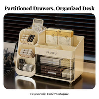 With Drawer Multi-Compartment tray adaptable Multi-Compartment Desk storage area Saving Desktop Organizer Large Capacity for Students, telecommuter Workers, School, Classroom, Study Area, Dorm Room