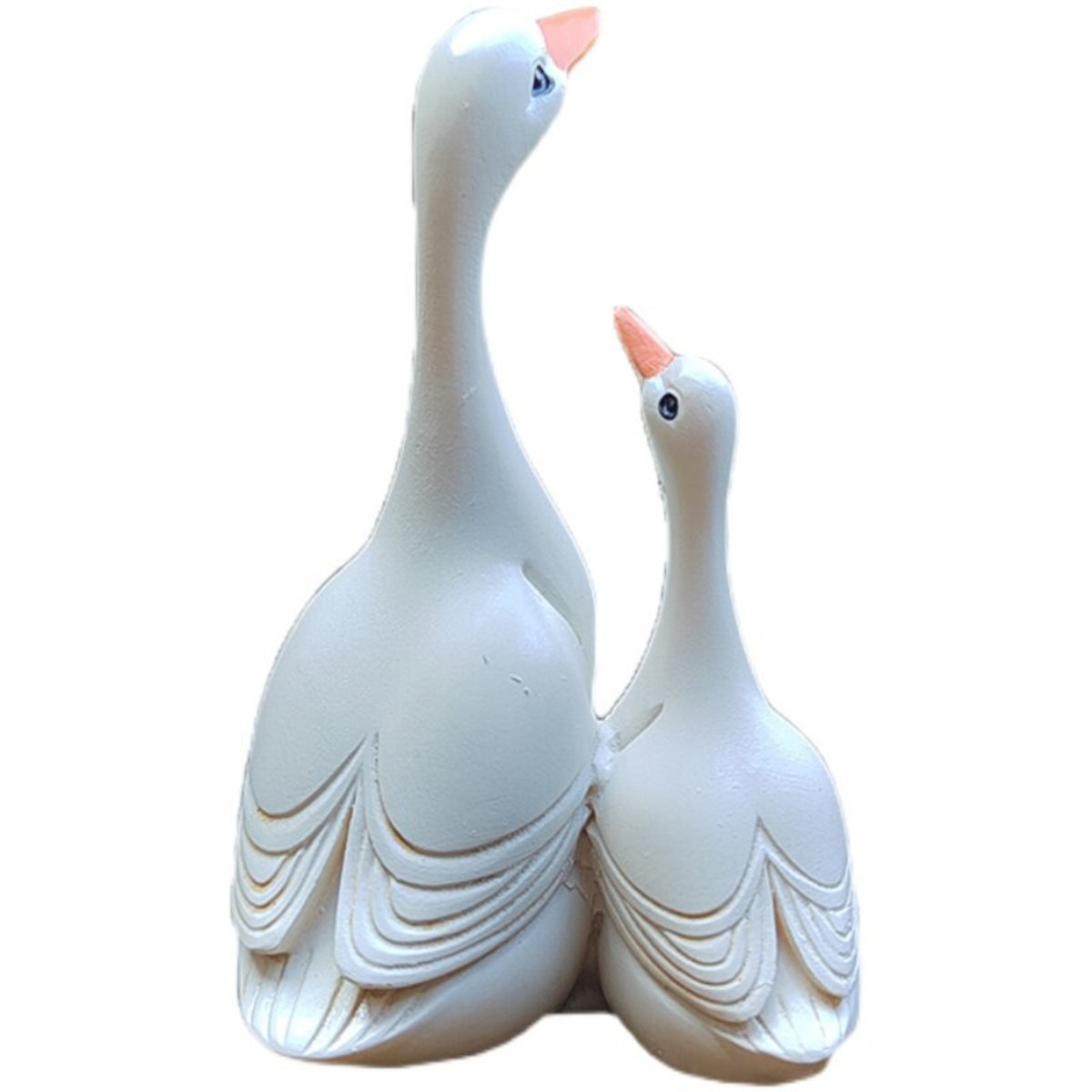 Layered Feather Detail Conjoined Duck Ornament Orange Beak Double Duck Statue Black Painted Eyes House Decoration White for Rockery, Bonsai, Micro-Landscape, Outdoors