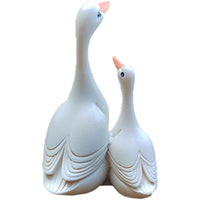 Layered Feather Detail Conjoined Duck Ornament Orange Beak Double Duck Statue Black Painted Eyes House Decoration White for Rockery, Bonsai, Micro-Landscape, Outdoors