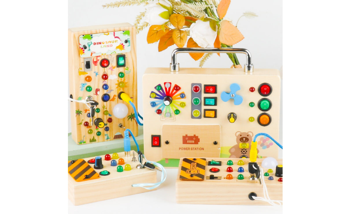 Interactive Wooden LED Busy Board Toy Manual Play LED Busy Board Compact Educational Aid Fine Motor Skills for Toddlers, Young Children