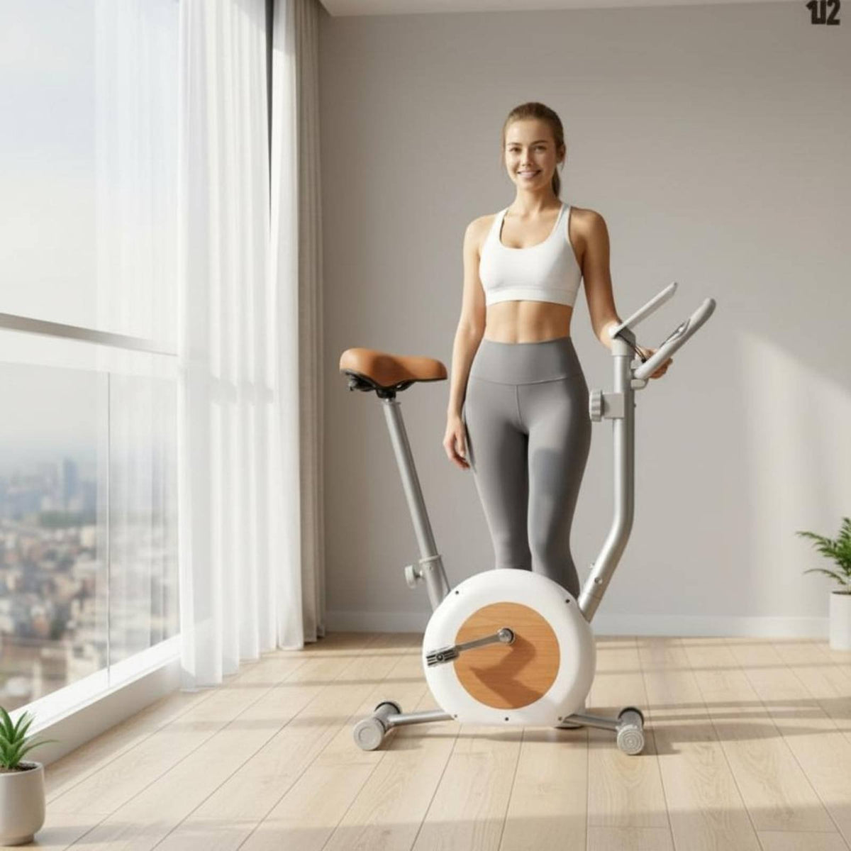 Home Workout Exercise Bike Quiet Ride Upright Bike Space Saving Cardio Machine Sturdy Steel Frame
