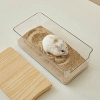 Transparent Acrylic Hamster Sand Bath with Sliding Lid, 2-Piece Hamster Sand Container for Small Animals, Easy to Clean Desktop Digging Box