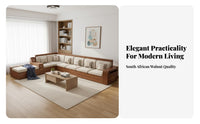 Storage Sofa Combination Double Use Winter Summer Solid Wood Sofa Set Sturdy Construction Walnut Wood Couch Set for Apartment Dwellers, Families