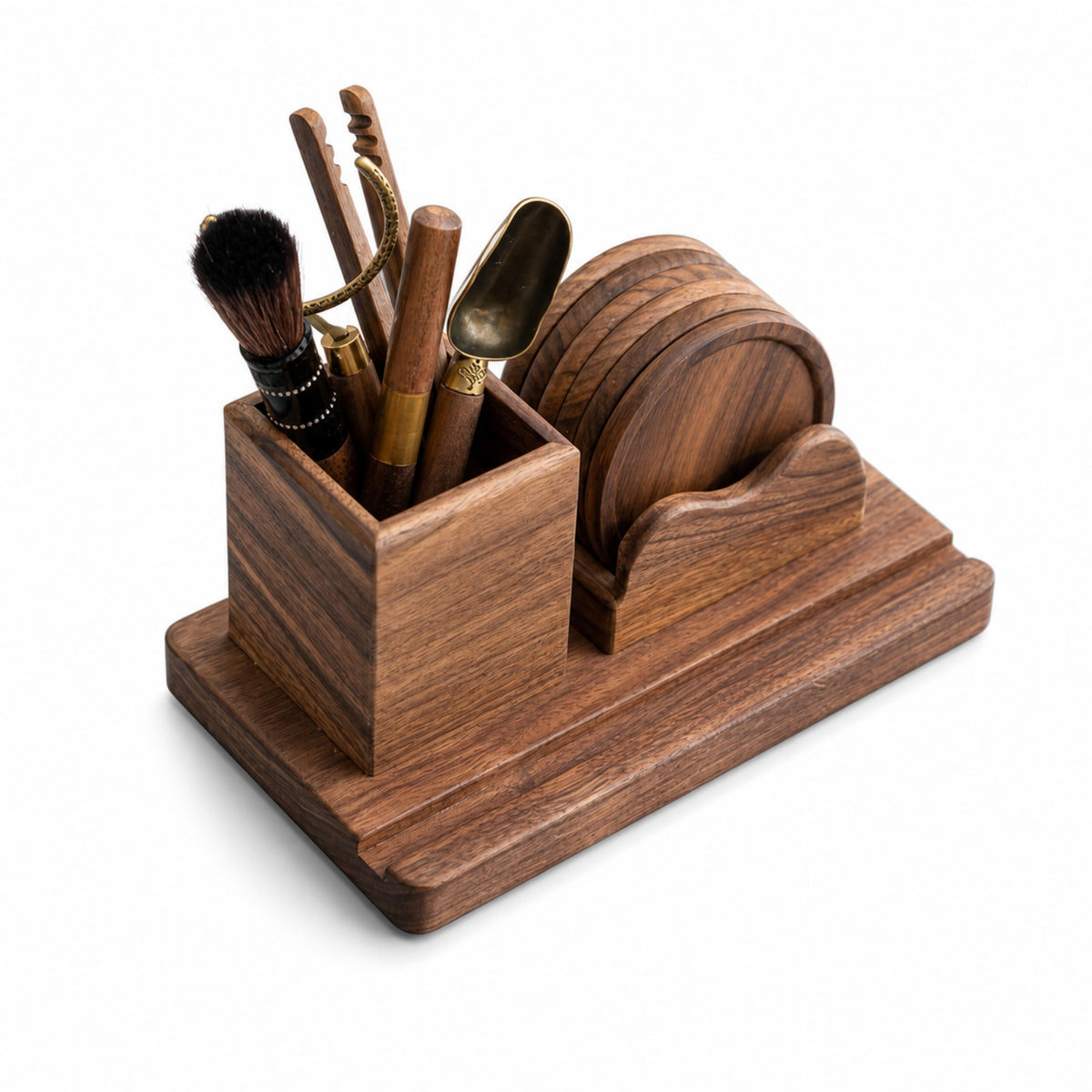 Tea Utensil Holder Walnut Wood Organizer Compact Wooden