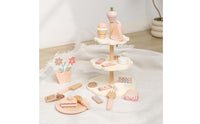 Wooden Dessert Playset Smooth Painted Finish Pretend Confectionery Stand Assorted Accessories Wooden Snack Display for Preschoolers, Children