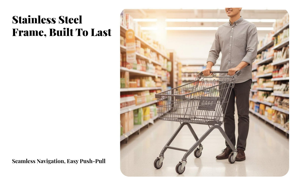 360° Rotating Wheels Supermarket Shopping Cart Strong Load-Bearing Capacity Kids Shopping Cart Long-Lasting Metal Grocery Trolley with Child Seat Nestable Design for Toddlers, Shoppers, Preschoolers, Home, Warehouse