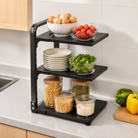 Under Sink Storage Rack, Pot & Pan Storage, 3-Tier Adjustable, Carbon Steel, Kitchen Organization