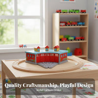 5-Door Train Shed Opening Doors Wooden Train Garage Railway Station Playset Made from Natural Wood Wooden Railway Depot
