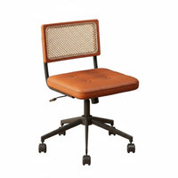Woven Backrest Cane Back Rolling Chair Adjustable Height Office Seating 360-Degree Swivel Home Furniture Retro Design for Students, Adults, Teens, Bedroom, Study Room