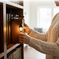 Clamp-on Bookshelf Ornament with Lantern Wrought-Iron Hanging Lantern with Bracket Antique-Inspired Display Lamp Ambient for Reading Corner