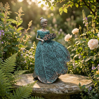 Flower Fairy Girl Figurine with Bouquet Textured Flower Fairy Girl Figurine Elegant Ornament for Tabletop, Shelf, Garden