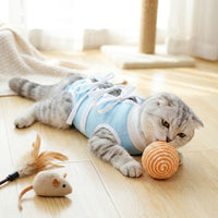 Cat Recovery Suit with Tie Straps, Round Neck Post Surgery Cat Suit for Anti Licking, Breathable Spay and Neuter Recovery, After Surgery Wear
