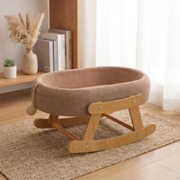 Elevated Cat Bed Rocker with Wood Frame, Silicone Breathable Cat Lounger for Indoor Cats, Universal Season Sleeping and Playing Oval Cradle