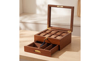 Watch Display Case with Glass Lid Velvet-Lined Watch Display Box Soft Lining for Men, Desk