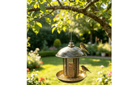 Hanging Metal Bird Feeder Hook Hanger Dome Top Bird Feeder Round Base Tray