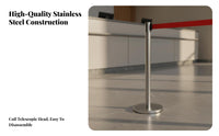 Stainless Steel Queue Pole Heavy-Duty Base Retractable Belt Stanchion Easy Installation Crowd Control Post with Belt for Venue Managers, Banks, Hotels