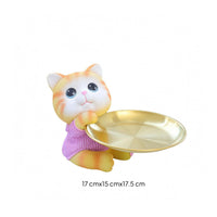 Gold-Colored Seated Cat Organizer Textured Cat-Shaped Storage Tray Metallic-Finish-Looking House Decoration Small-Item for Desktop, Entryway