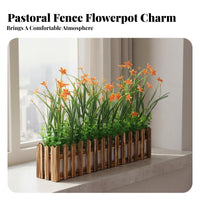 Artificial Flowers Fence Box Low Maintenance Picket Fence Planter with Foam Insert Ready to Display for Office, Shelf