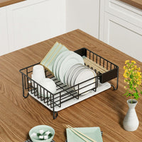 Dish Drain Rack Stainless Steel Rack Dish Drainer, Single Tier Drain Rack with Drip Tray, Modern Style Kitchen Sink Organizer Unit