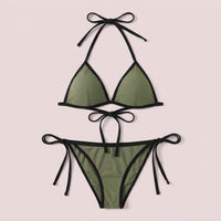 Swimsuit for Women Featuring a Padded Bikini Set for Water Sports, Two Piece Backless Design with Drawstring Top and Triangle Briefs