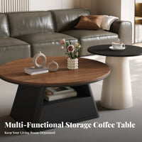 2 Pieces Space-Saving Round Coffee and End Table Set Rounded Edges Pair of Round Occasional Tables Versatile Use Indoor Furniture Stable Structure for Small Apartment Dwellers, Homeowners, Students, Living Room, Lounge Area, Office, Bedroom