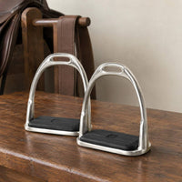 Silver Metal Frame Children's Stirrups Black Step Platform Anti-Slip Stirrups Rounded Arch Shape Stainless Steel Stirrup Extended Opening for Children