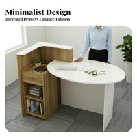 Small Reception Desk Space-Saving Design Modern Front Desk with Storage Lockable Drawer Angled Design D Reception Counter for Receptionists, Boutique