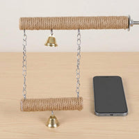 Parrot Swing with Claw Grinding Perch and Rope Perch, Striped Solid Lumber Feathered Cage Accessory with Bells for Parrot Parakeet, 138 Characters