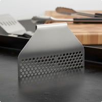 Brushed Finish Stainless Steel Grease Blocker Curved Handle Grill Grease Catcher Sloped Side Perforated Grill Insert Rounded Rectangular