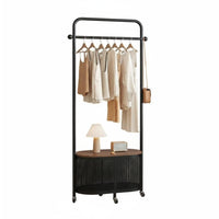French Design Rolling Garment Rack Mobile Design Wheeled Laundry Basket with Hanging Bar Multi-Functional Clothes Stand Multifunctional for Apartment Dwellers, Homeowners, Boutique Owners, Bedroom, Entryway, Dorm Room, Closet