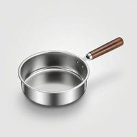 Frying Pan for Induction Hob with Wood Handle, Professional Stainless Steel Skillet for Omelette, 5cm Deep Egg Pan, Versatile Pancake Pan