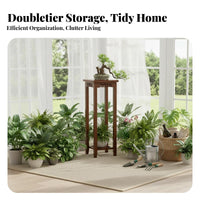 Hollow-Carved Wooden Pedestal Chinese Design Plant Holder Versatile Use Space Saving for Collectors, Living Room