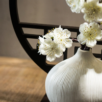 Chinese Style Decorative Display Shelf Ornament with Artificial Plants, Ceramic Base Tabletop Decoration for Living Room Tea 34cm