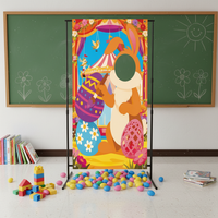 Easter Bunny Photo Prop Banner Indoor Outdoor Use Easter Photo Cutout-Hole Banner Festive Atmosphere Face in Hole Party Backdrop for Families, School, Party, Xmas