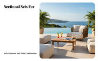 sturdy Wood Frame 4-Piece Woven Patio Set Weather-Resistant exteriordoor Furniture Modern Aesthetic Conversation Group Low Maintenance for Hospitality Businesses, Entertainers, Balcony, Courtyard, Garden, rearyard