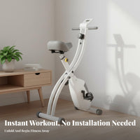 Installation-No-Assembly Foldable Exercise Bike Quiet Operation Folding Stationary Bike 8-Level Adjustable Resistance Foldable Indoor Cycle Wide Padded Saddle for Beginners, Women, Apartment Living, Office