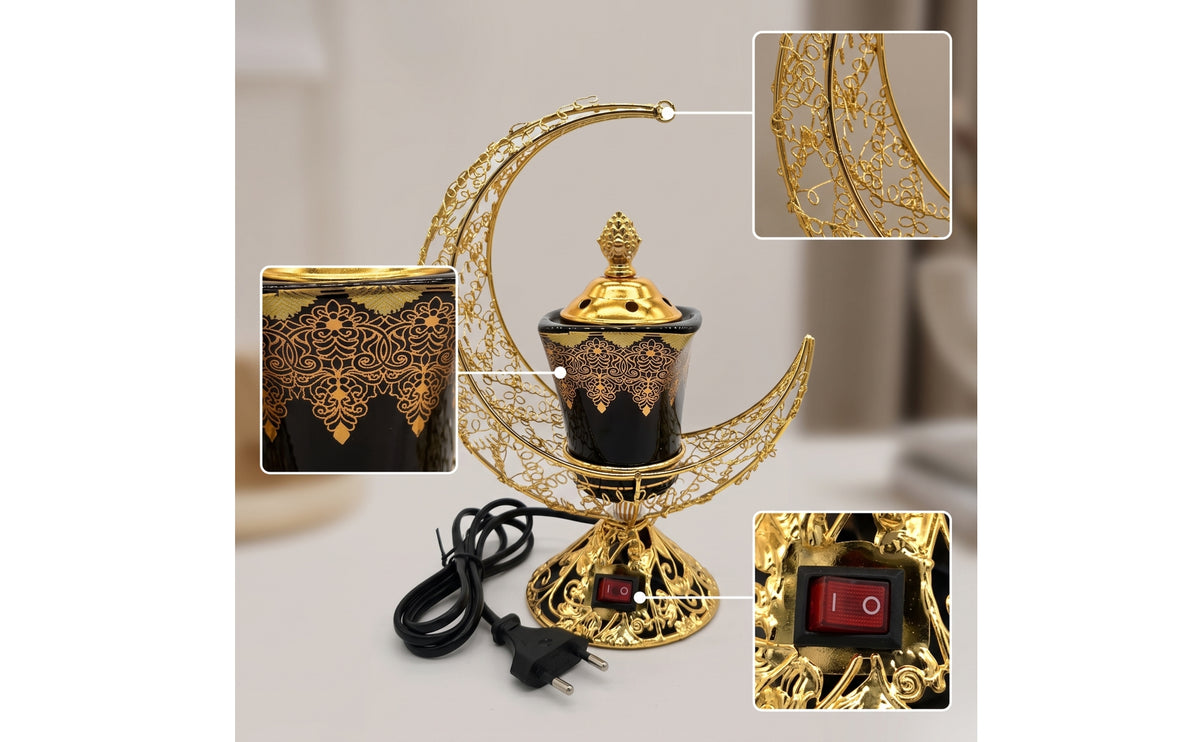 Ceramic Scent Dispenser with Metal Frame Decorative Electric Scent Dispenser Ornate for Home Decor, Prayer Spaces, Lounges