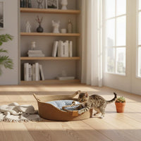 Breathable Woven Cat Basket All-Season Use Braided Pet Nest Multi-Functional Round Cat Scratcher Bed Long-Lasting & Scratch-Resistant for Kittens, Small Dogs, Summer