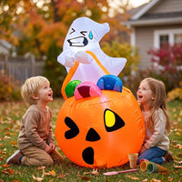 Outdoor Ghost with Pumpkin Lighted Halloween Inflatable Giant Halloween Ghost Funny for Lawn