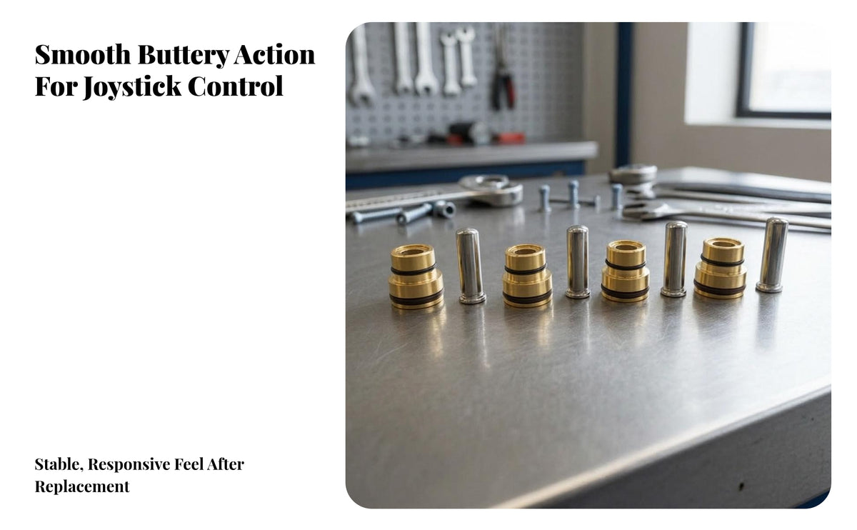 Heavy Machinery Joystick Control | Machined Metal Finish, Compact Cylindrical Body, heavy machinery Joystick hydraulic mechanism